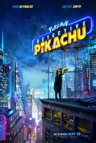 Detective Pikachu Ryme City Neon Skyline Movie Poster