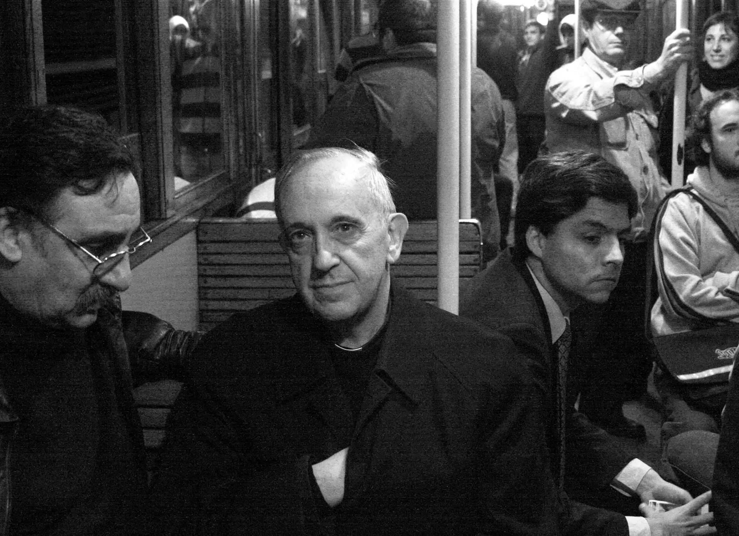 Pope Francis public transport 1998 poster black and white Catholic wall art, vintage Pope Francis Buenos Aires subway black white photography print museum quality, Catholic wall art Pope Francis print home decor