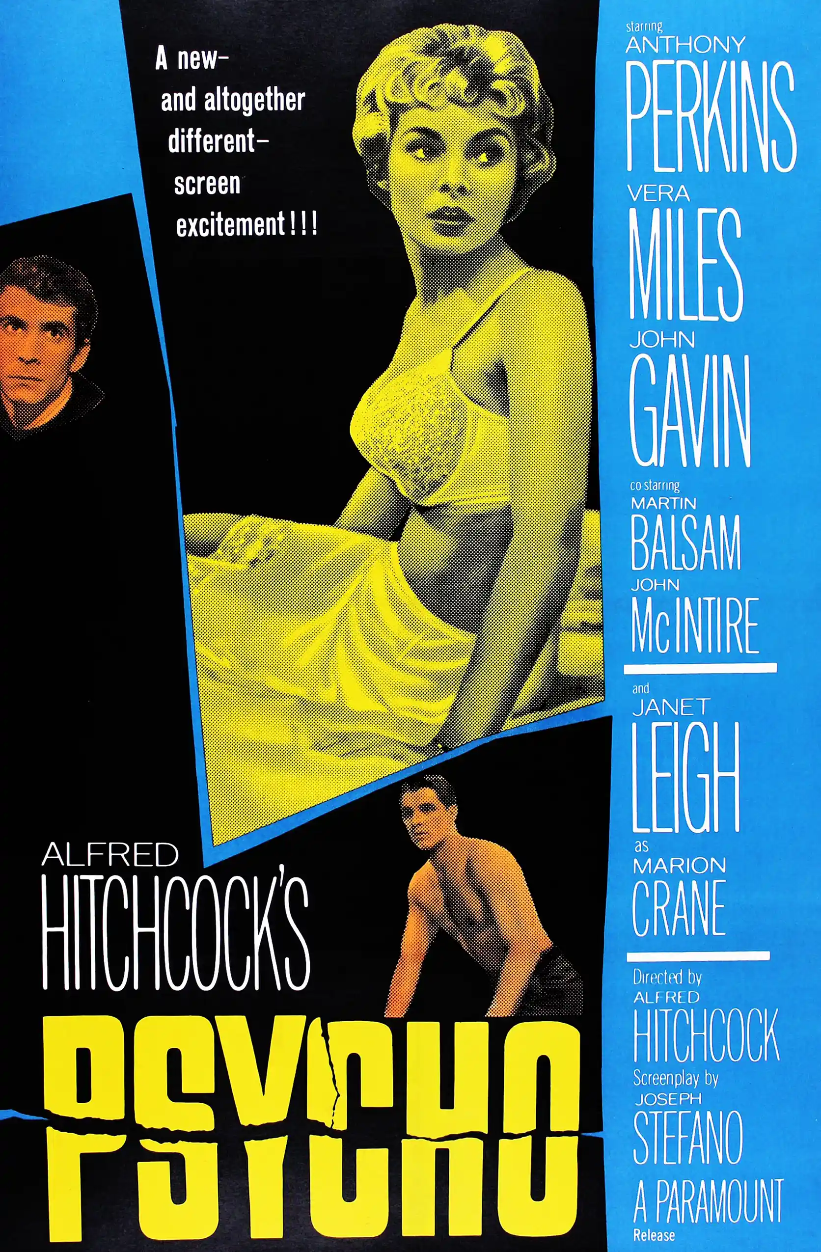 Psycho (1960) | Movie Poster | Iconic Split Image Yellow Halftone Print