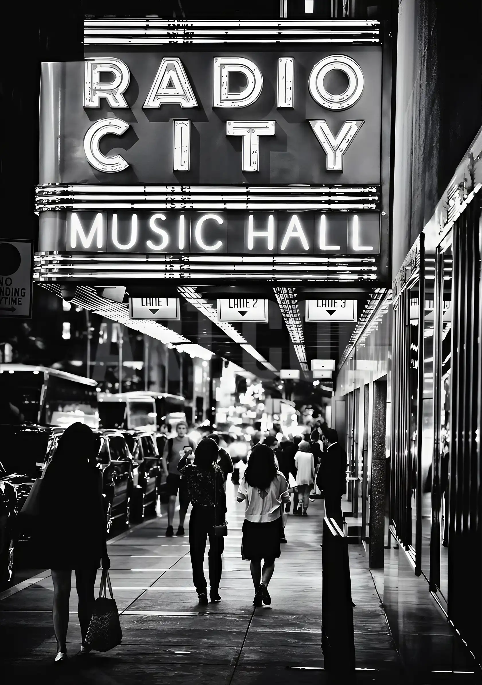 Radio City Music Hall print — vintage black and white Times Square photography wall art, New York City Art Deco architecture photography print, museum quality vintage New York black and white photo art print