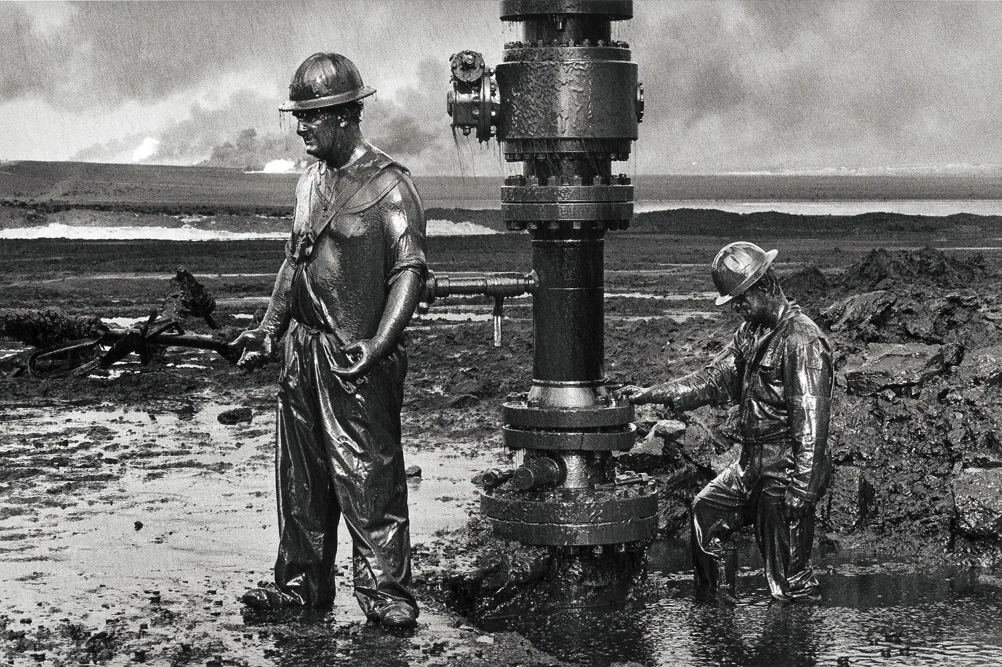 Sebastiao Salgado print — Kuwait oil fires 1991, Gulf War photography black and white documentary fine art