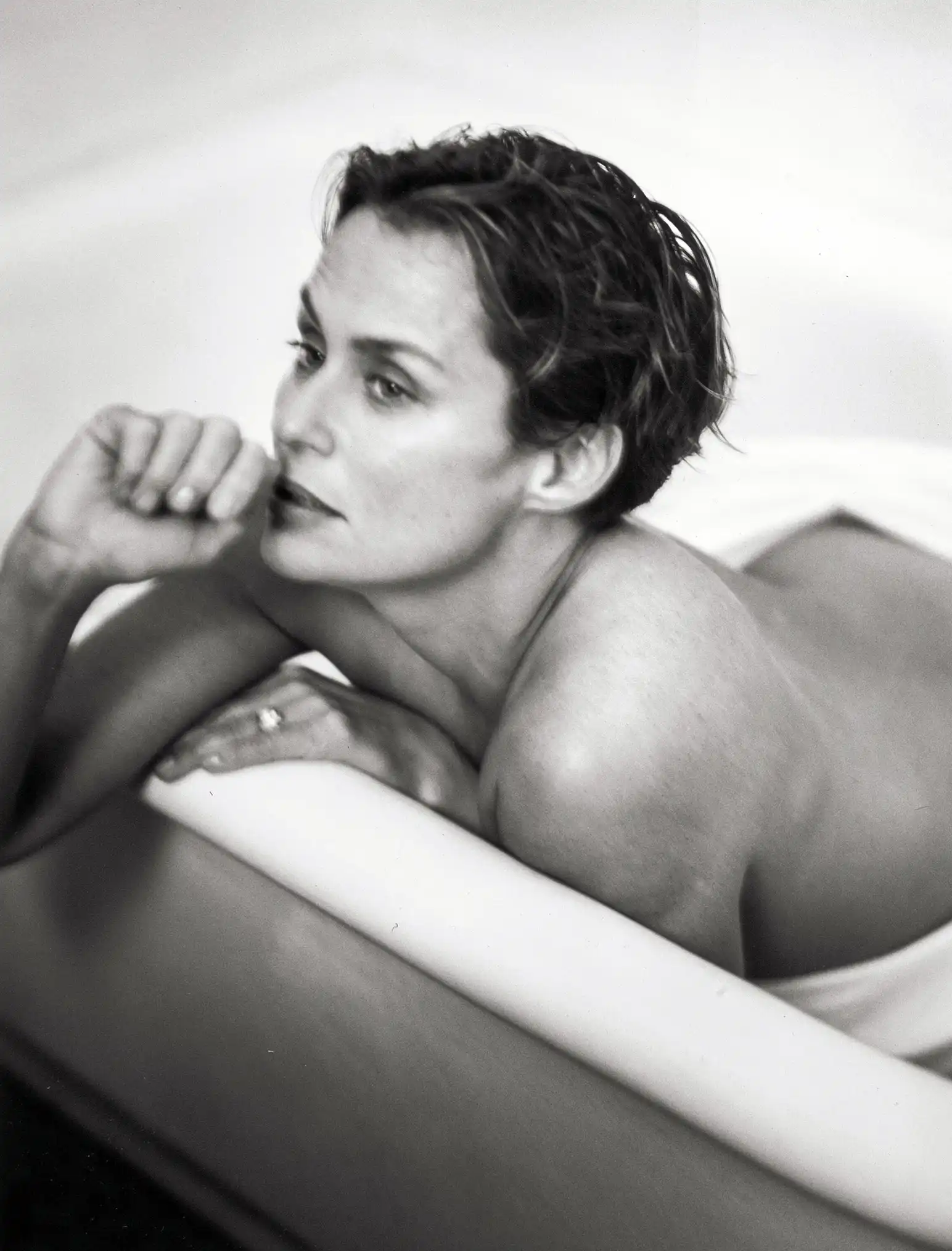 Steven Meisel photography print — Lauren Hutton photography print, 1990 black and white fashion portrait