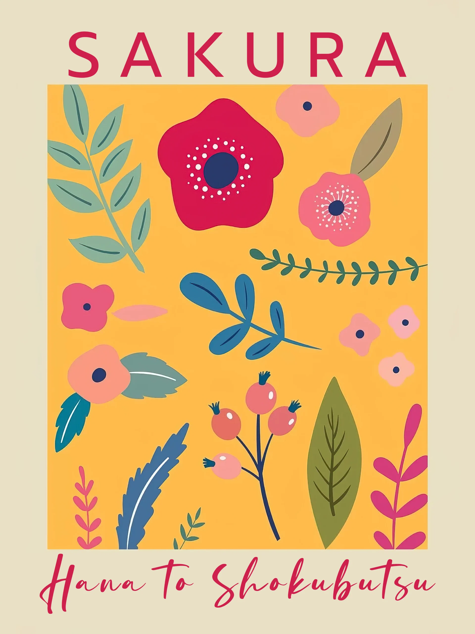 Sakura Botanical Art Poster | Modern Flat Illustration Wall Print