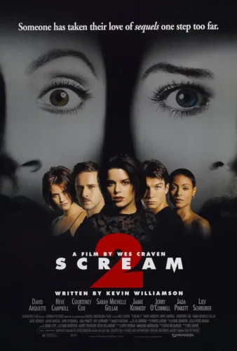 Scream 2 Horror Cast and Iconic Eyes Movie Poster