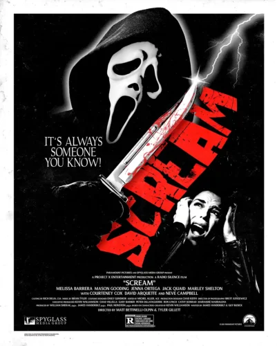 Scream 2022 Ghostface Slashing Knife Horror Movie Poster