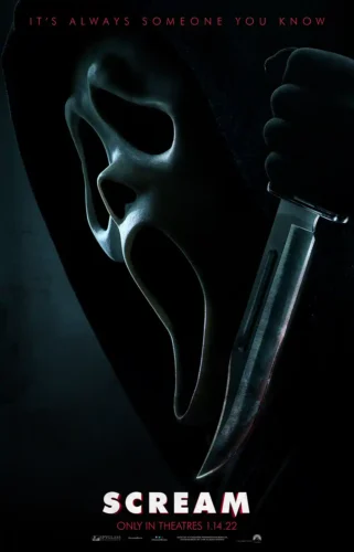 Scream 2022 Ghostface Mask and Hunting Knife Movie Poster