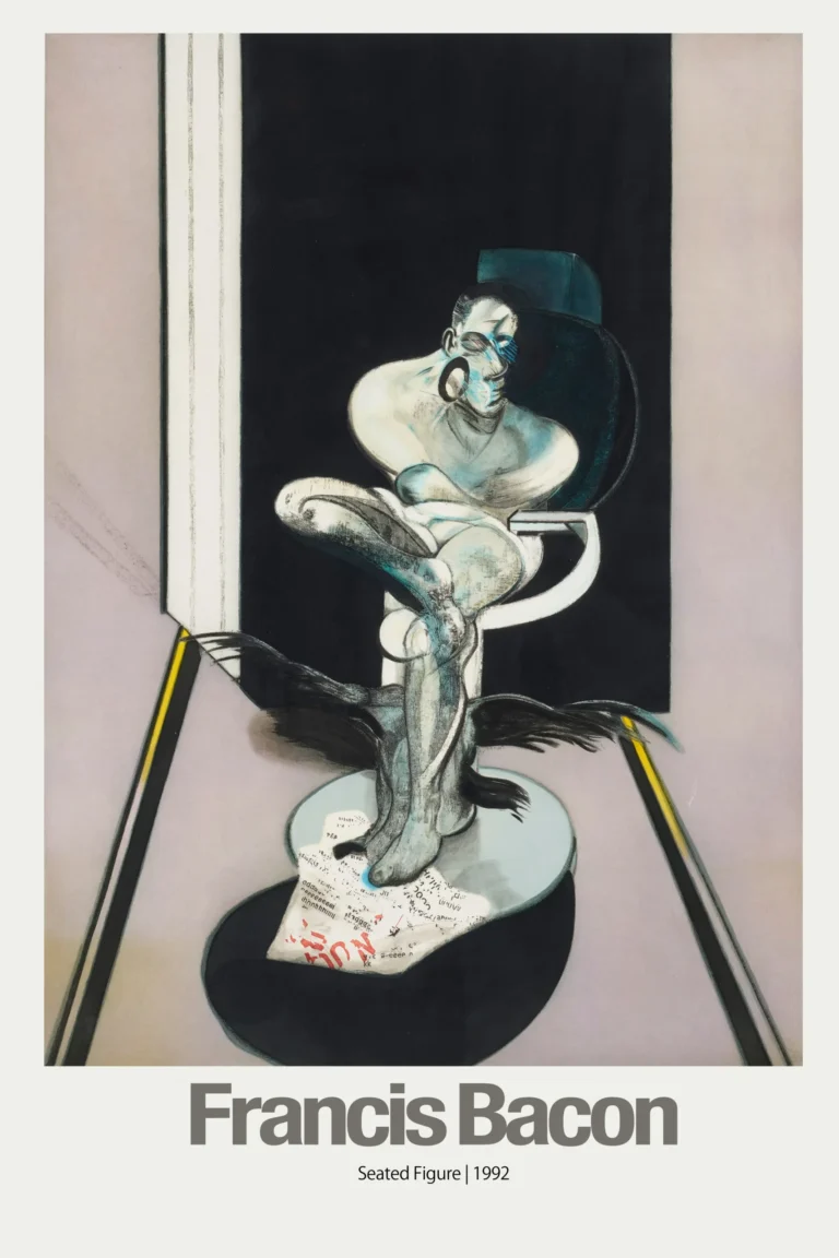 Francis Bacon Expressionist Art poster featuring the distorted "Seated Figure" painting against a dark backdrop in his iconic dramatic style.