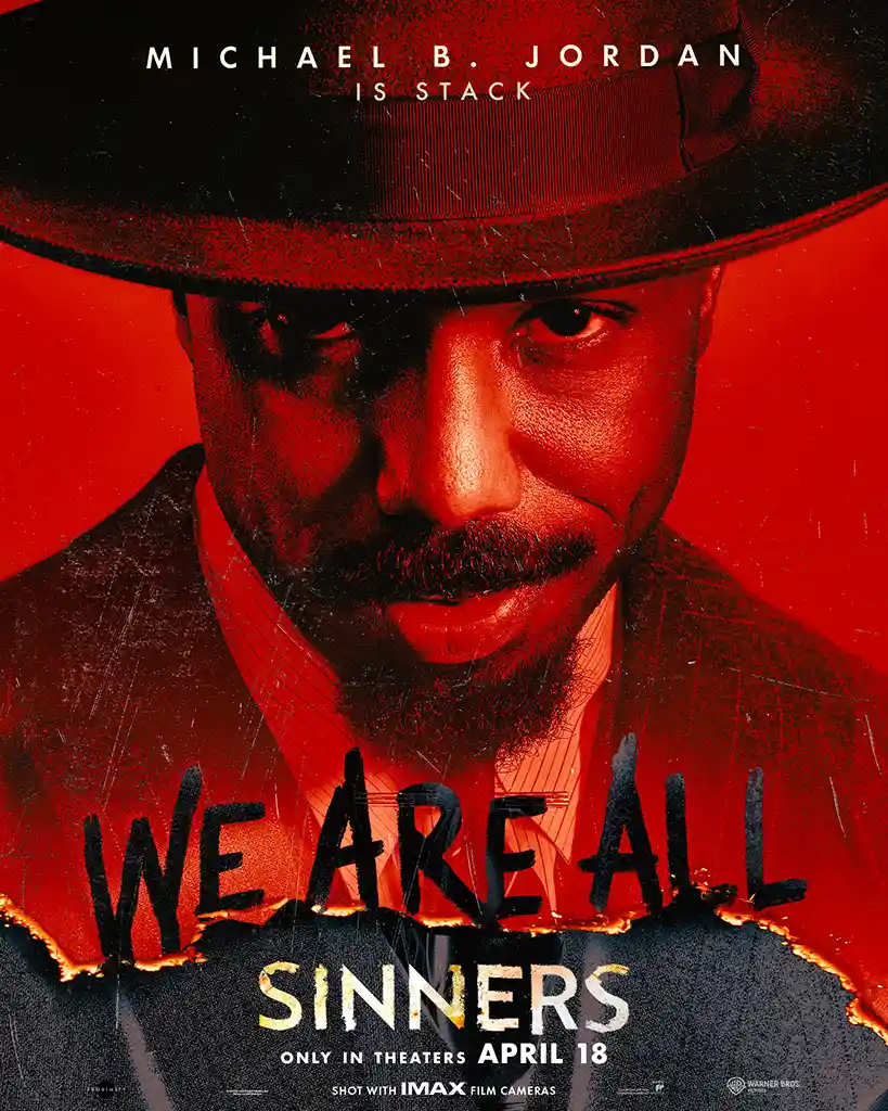 Sinners Movie Poster | Michael B. Jordan as Stack | Dramatic Red Wall Art