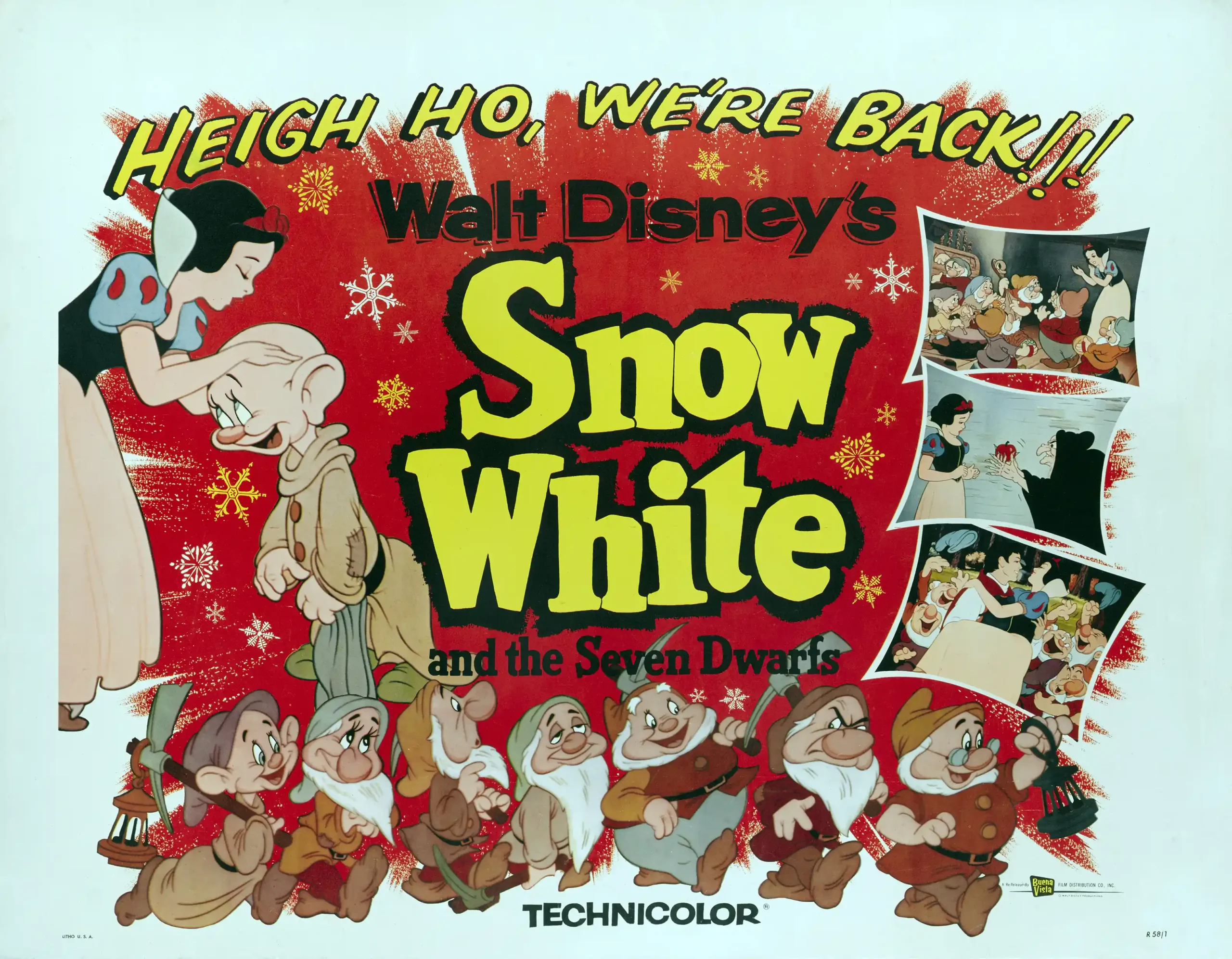Snow White and the Seven Dwarfs | Disney Movie Poster | Vintage 1958 Re-release Art