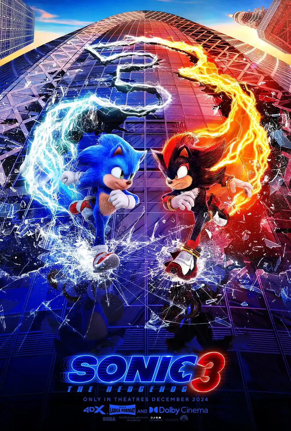 Sonic the Hedgehog 3 | Movie Poster | Sonic vs Shadow Rivalry Art