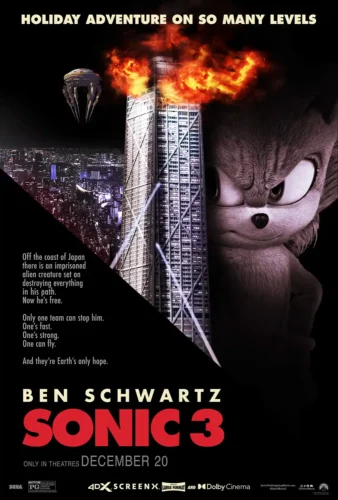 Sonic 3 Dark Cityscape Shadow Hedgehog Movie Poster