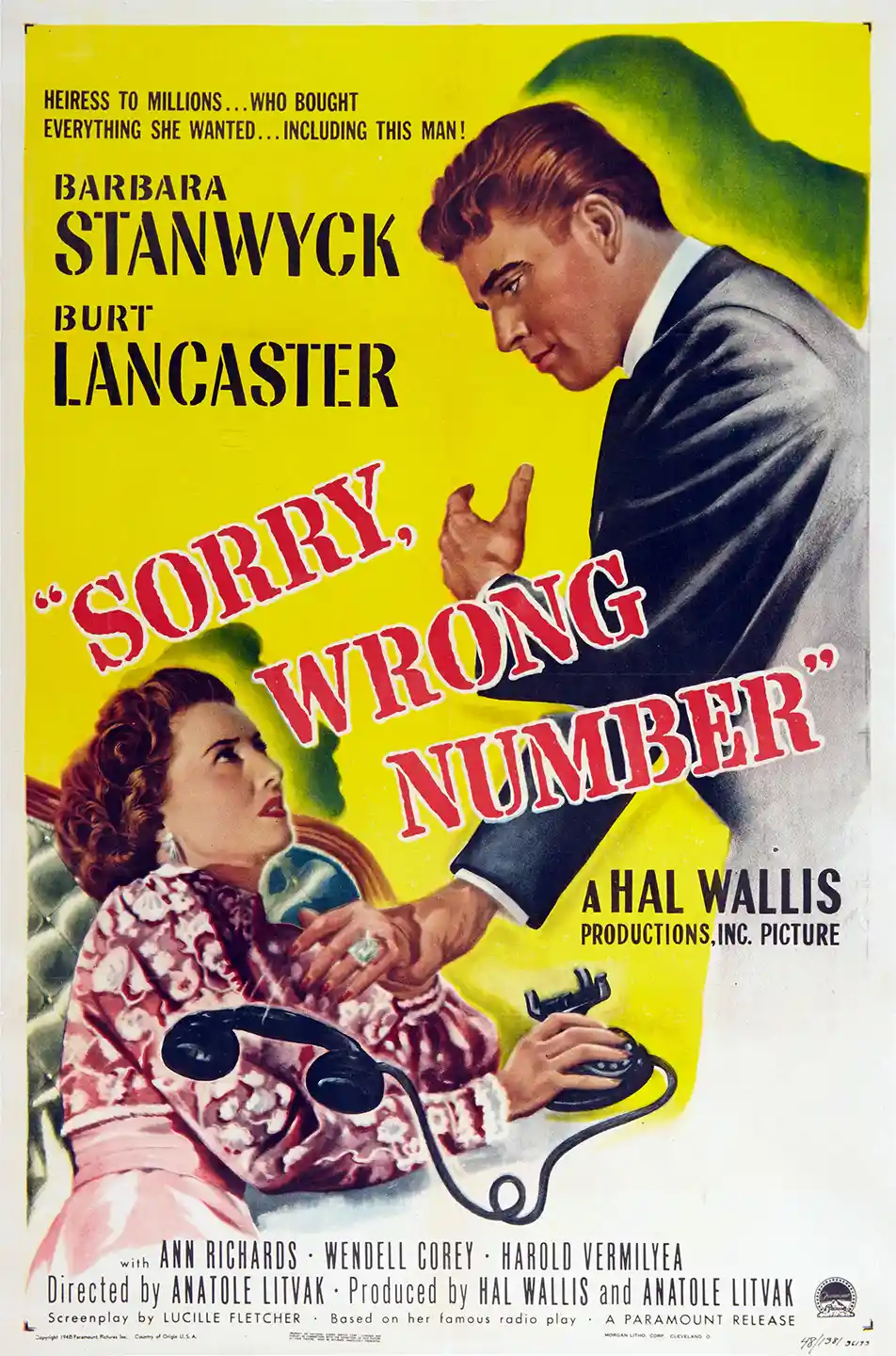 Sorry, Wrong Number | Movie Poster | Classic Film Noir Wall Art