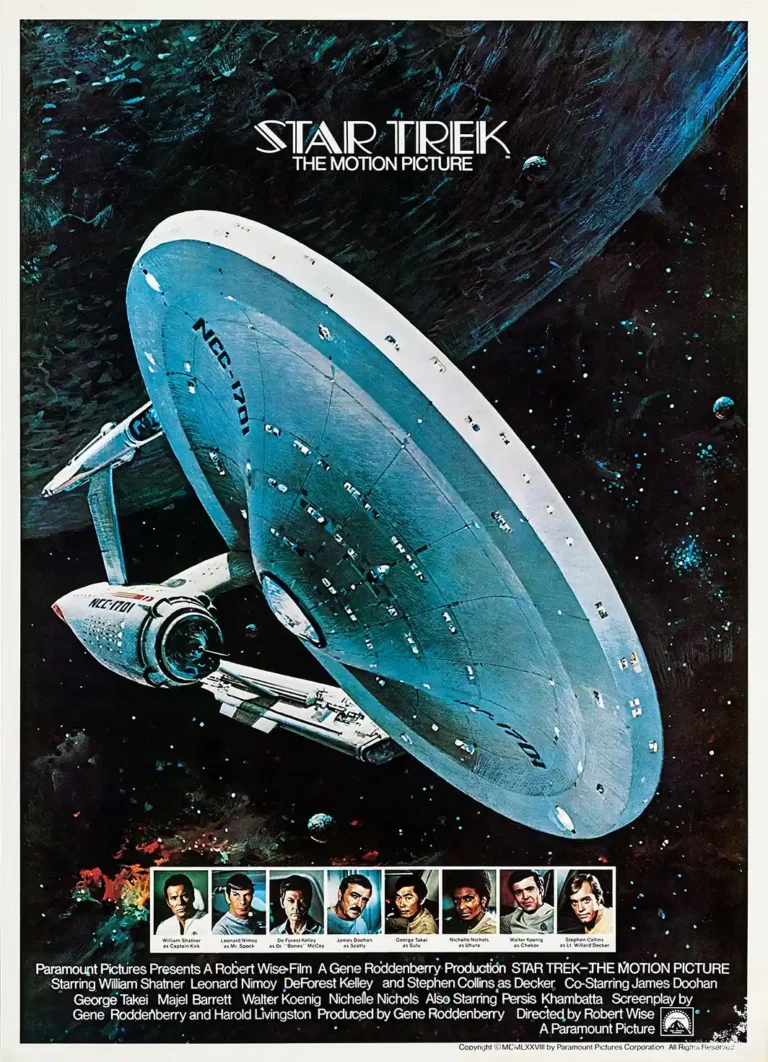 Star Trek: The Motion Picture movie poster featuring a detailed illustration of the USS Enterprise NCC-1701 flying through deep space.