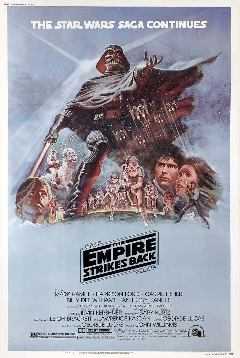 Empire Strikes Back poster featuring Vader with AT-AT walkers and Hoth battle – vintage wall art for home theaters