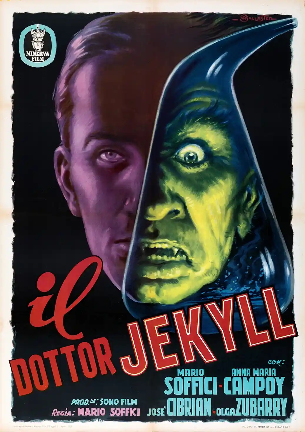 Il Dottor Jekyll (1952) | Italian Horror Poster | Dr. Jekyll & Mr. Hyde Print