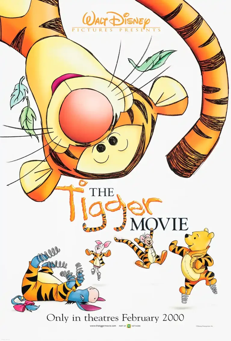 The Tigger Movie Disney animated film poster featuring a large, smiling Tigger bouncing and surrounded by Pooh, Piglet, Roo, and Eeyore.