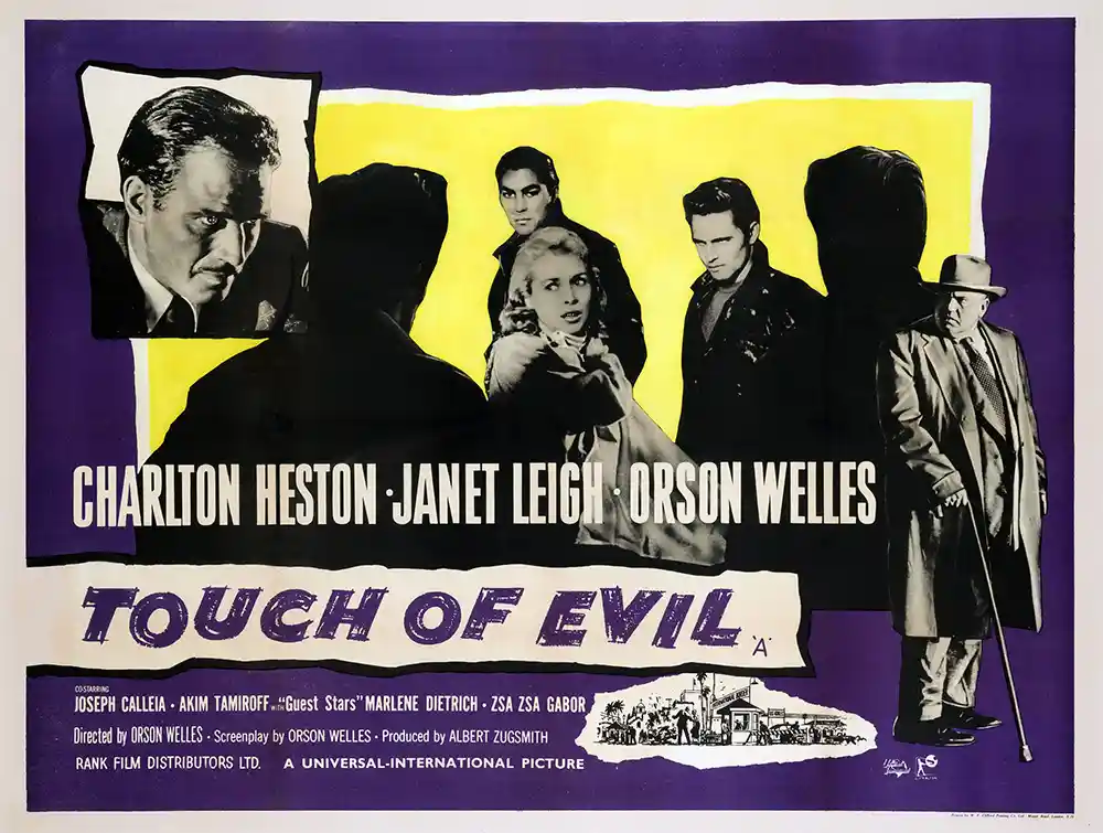 Touch of Evil movie poster 1958 British quad with Charlton Heston and Orson Welles film noir wall art print
