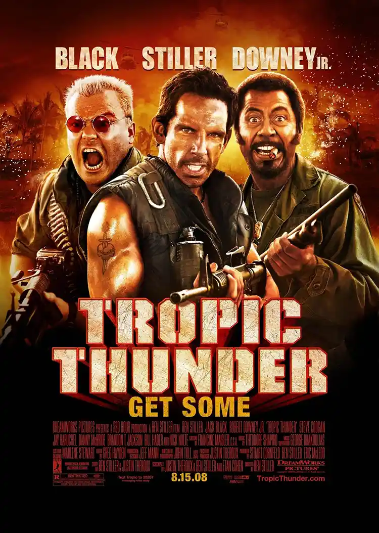Tropic Thunder | Movie Poster | Stiller, Black, Downey Jr. Action Print