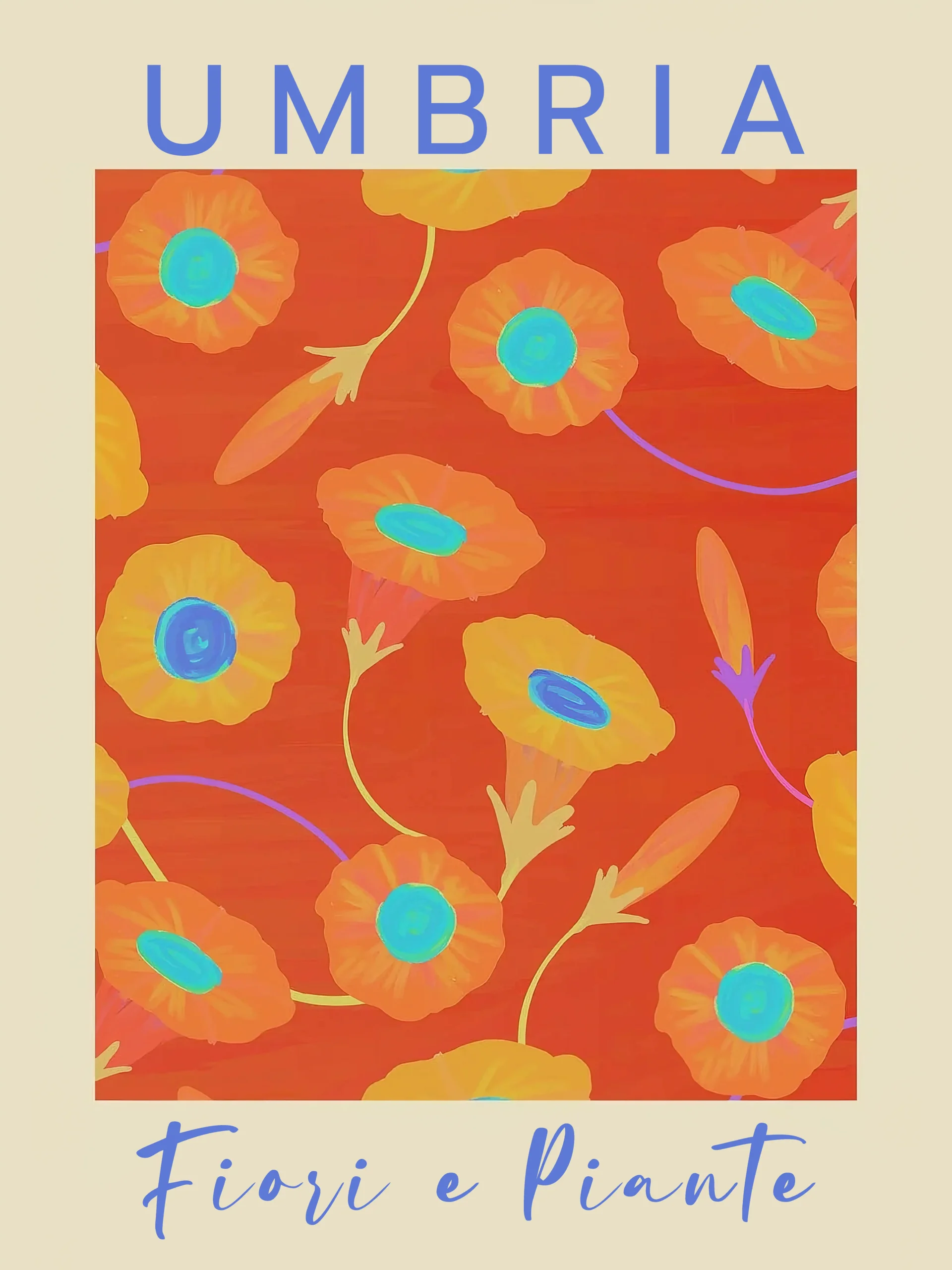 Umbria Fiori e Piante | Italian Art Poster | Retro Floral Wall Decor