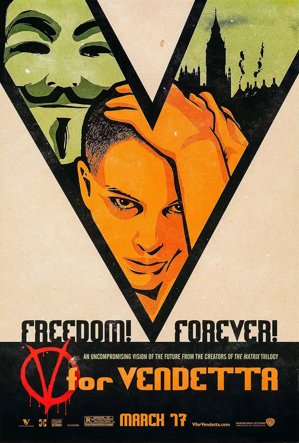 V for Vendetta | Movie Poster | Vintage Guy Fawkes Mask Wall Art