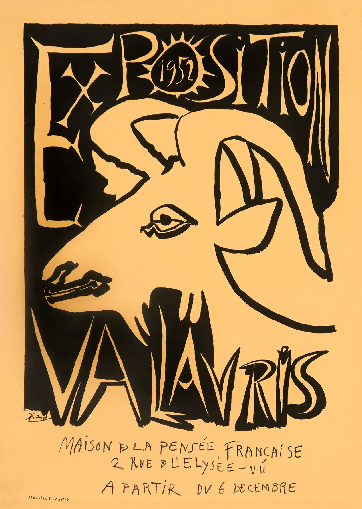 Picasso Vallauris 1952 Ram | Vintage Art Exhibition Poster | Beige & Black Graphic