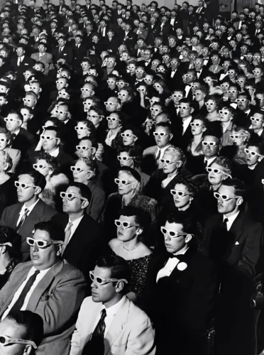 Vintage Cinema Audience 3D Glasses Black and White Movie Poster