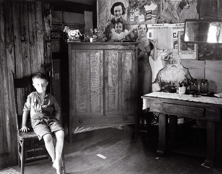 Walker Evans Art Poster | Interior with Boy, Santa, and Ads Photo
