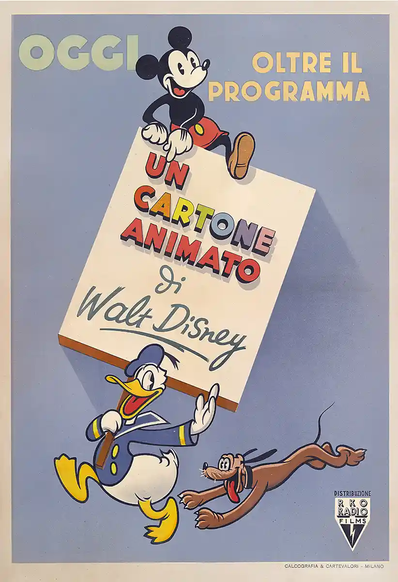 Walt Disney | Vintage Italian Animation Poster | Mickey, Donald & Pluto
