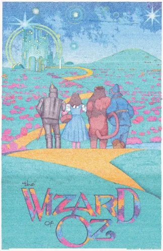 Wizard of Oz Emerald City Yellow Brick Road Stipple Movie Poster