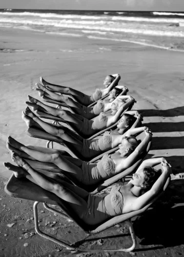 Women Sunbathing Vintage Beach Photography Print
