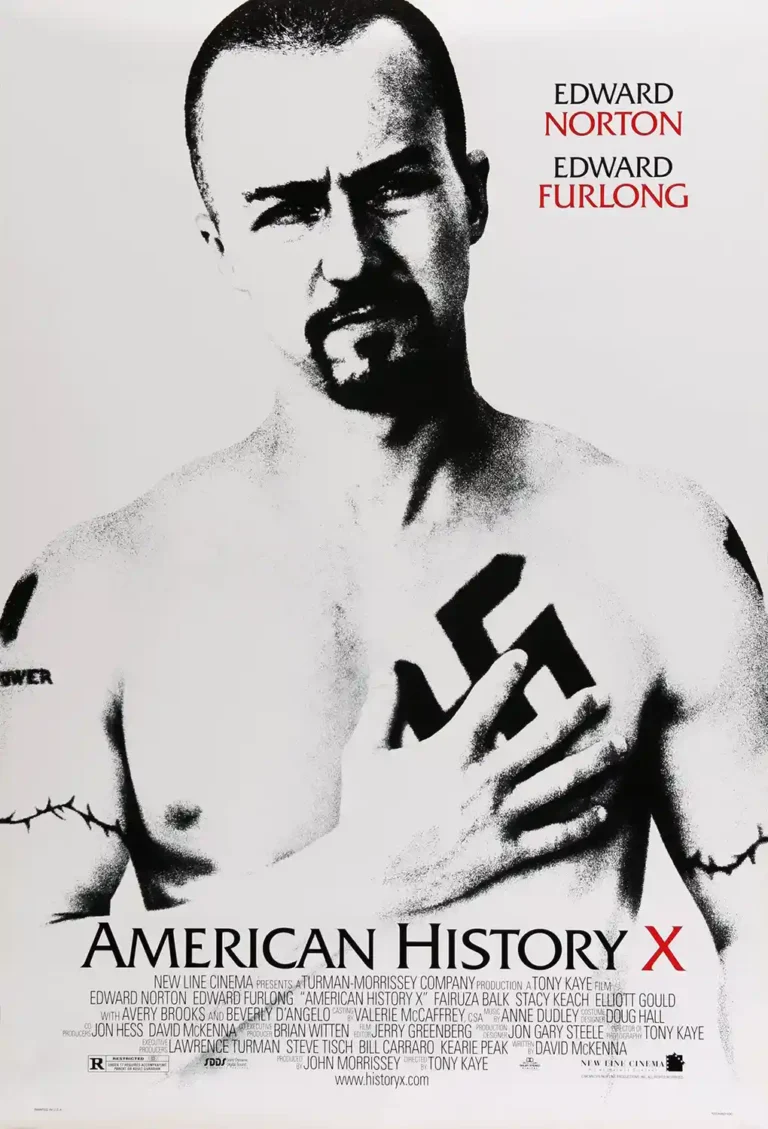 American History X Movie poster featuring Edward Norton in a powerful, high-contrast black and white portrait style print.