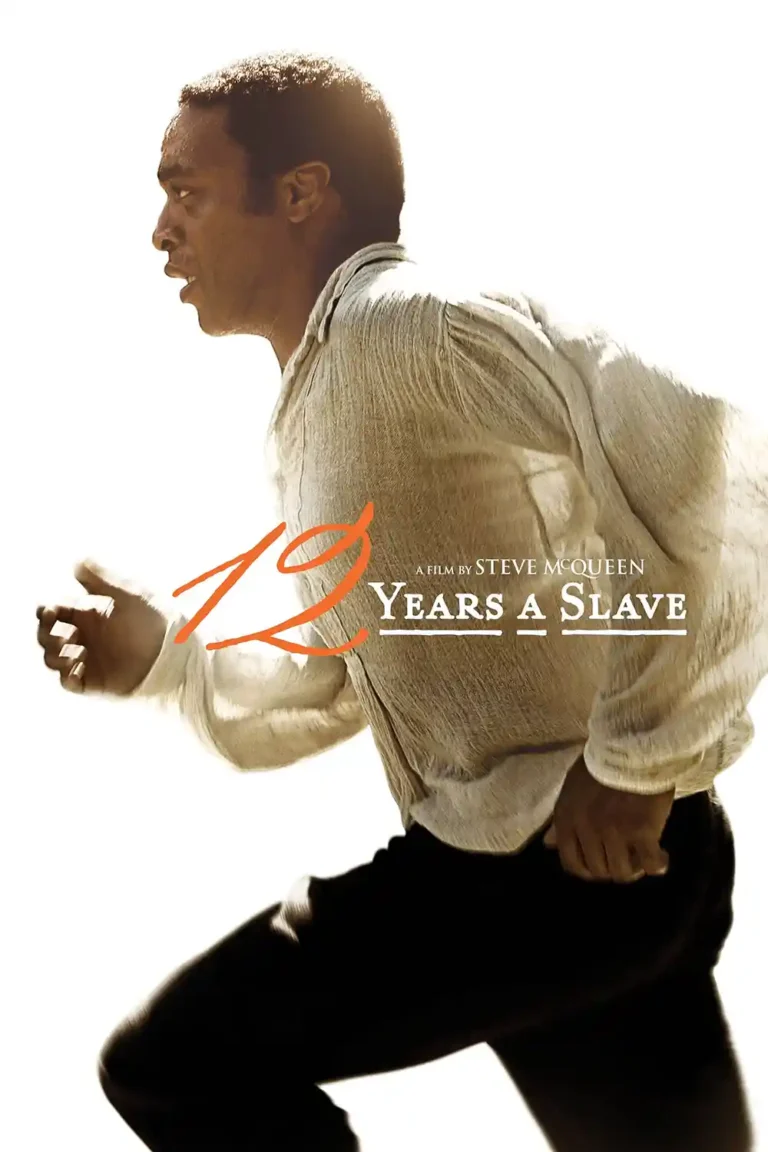 12 Years a Slave Movie poster featuring Chiwetel Ejiofor as Solomon Northup running intensely against a bright background.