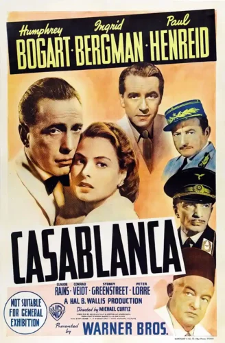 Casablanca Bogart and Bergman Vintage Movie Poster