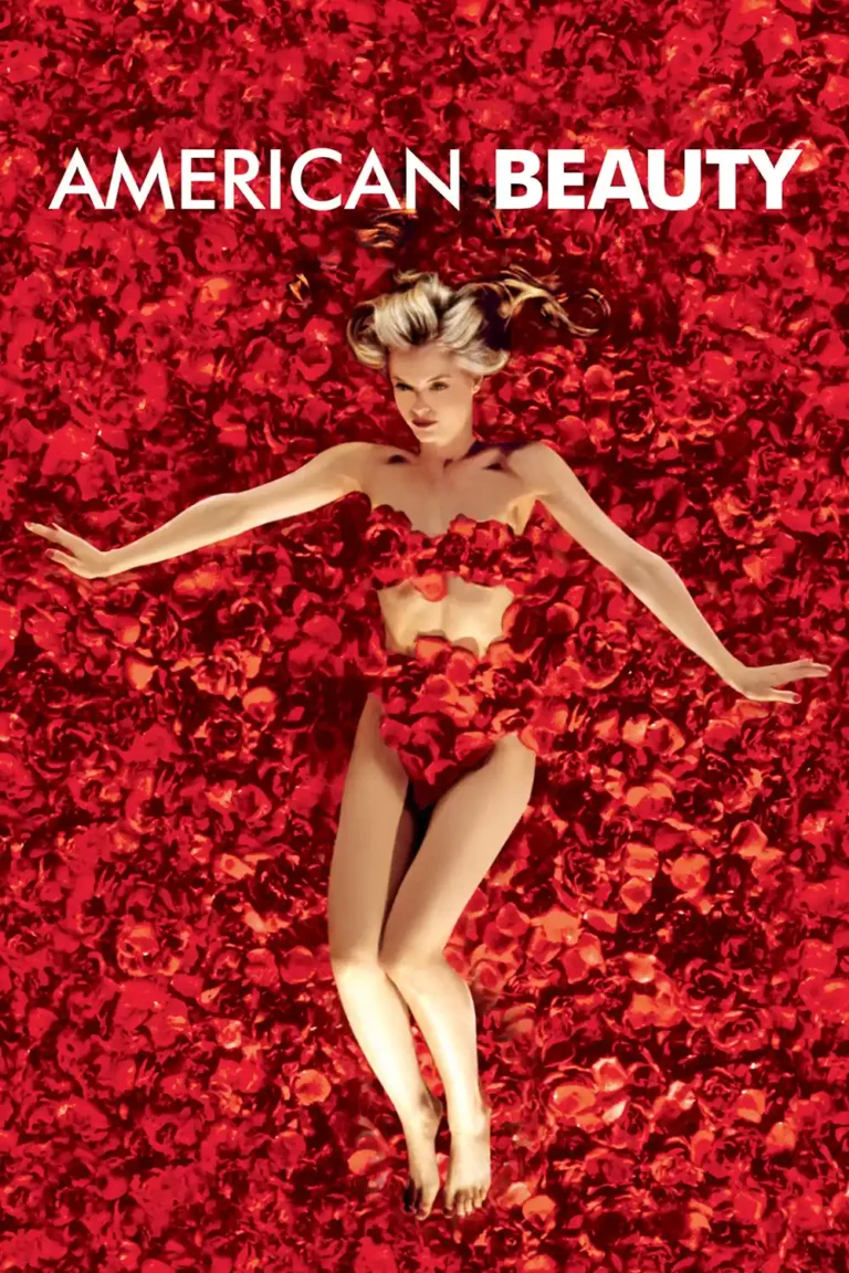 American Beauty Movie poster featuring the iconic image of Angela Hayes lying in a deep bed of vibrant red rose petals.