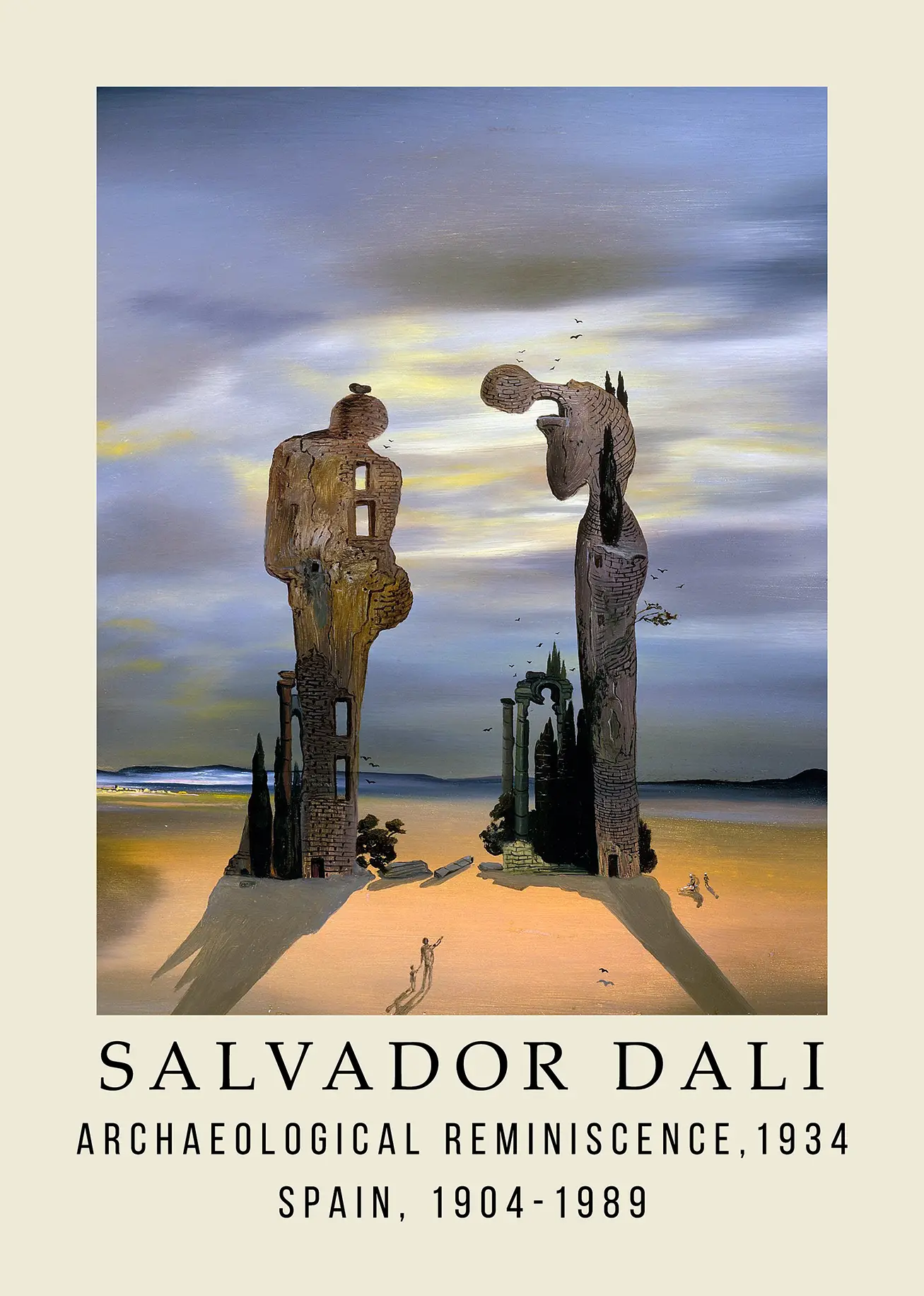 Authentic Salvador Dali Angelus Print - Archaeological Reminiscence 1934 Salvador Dali Angelus Print Showing Giant Stone Monoliths In A Desert Terrain With Long Shadows And A Purple Twilight Sky.
