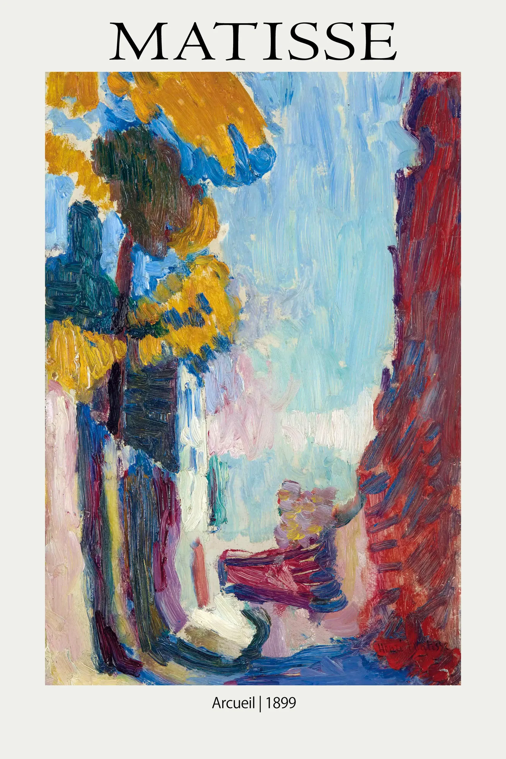 Exclusive Matisse Arcueil Print - 1899 Fauvist Landscape Wall Art Matisse Arcueil Print Showing Thick Oil Brushstrokes Of Red, Blue, And Yellow In A 1899 French Landscape Composition.