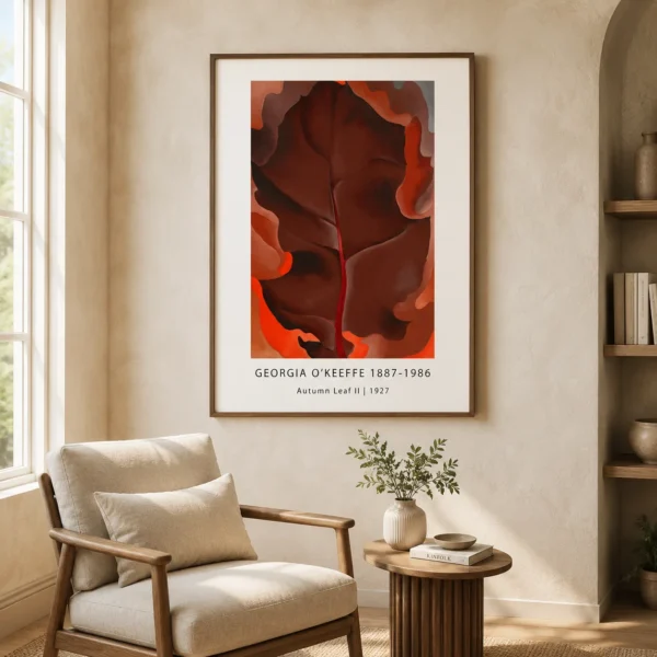 Autumn Leaf Print, Georgia O'Keeffe Red Vein Modern Wall Art Print