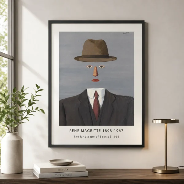 Baucis Landscape Print, Magritte Bowler Hat Wall Art Print