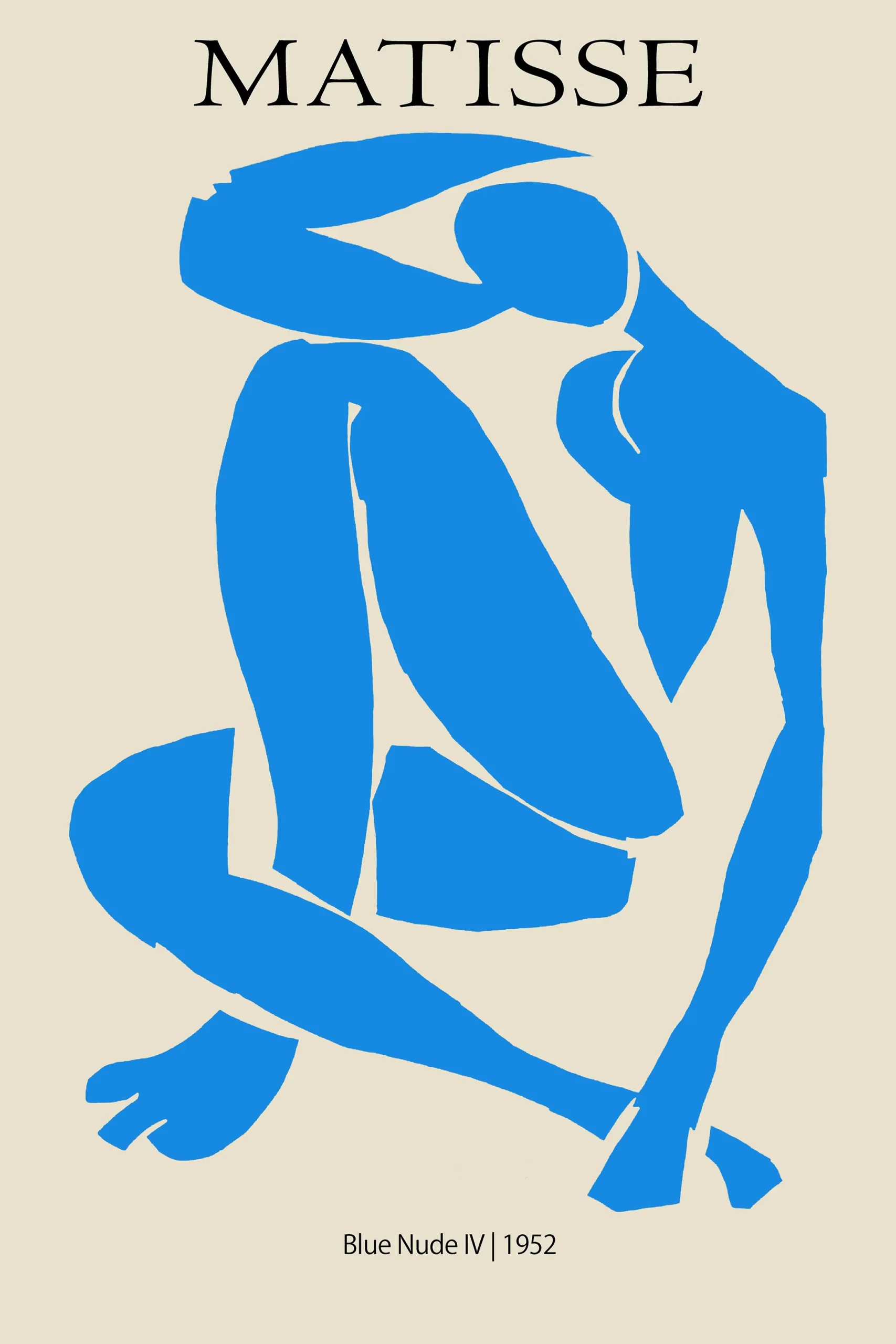 Classic Matisse Blue Nude Iv - 1952 Abstract Cut-Out Wall Art Print Matisse Blue Nude Iv Poster Showing A Blue Paper Cut-Out Of A Seated Female Figure Against A Cream Background.
