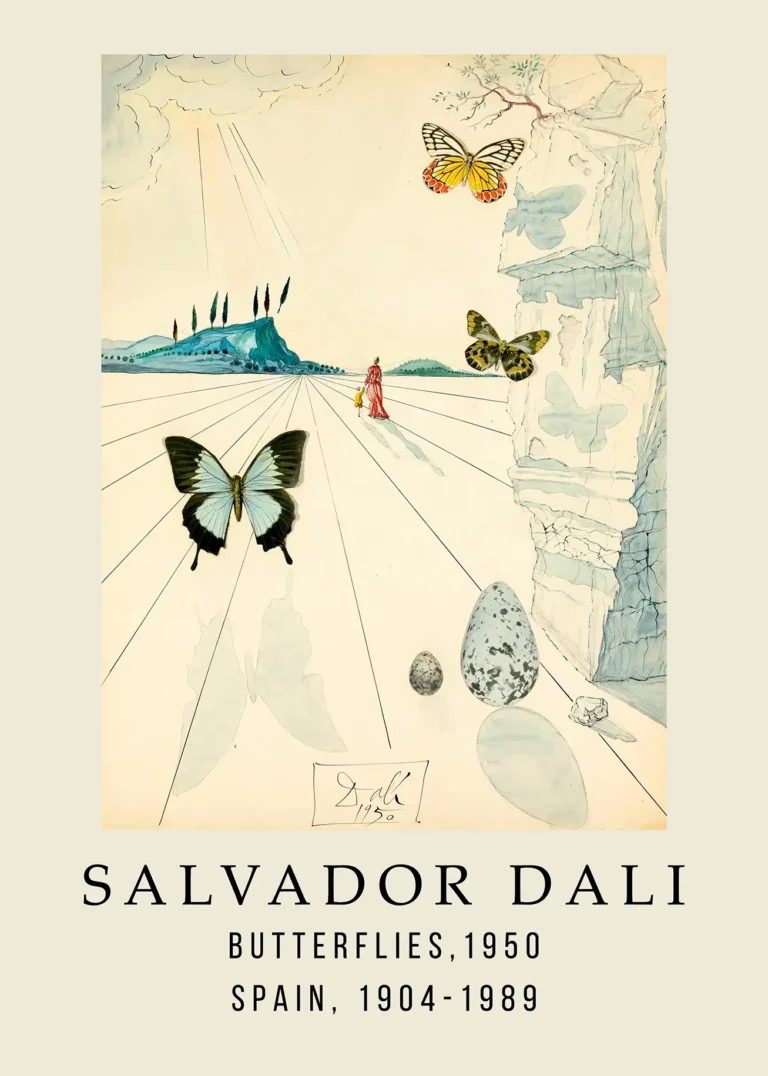 Salvador Dali Butterflies 1950 — 1950 Salvador Dali surrealist composition featuring floating