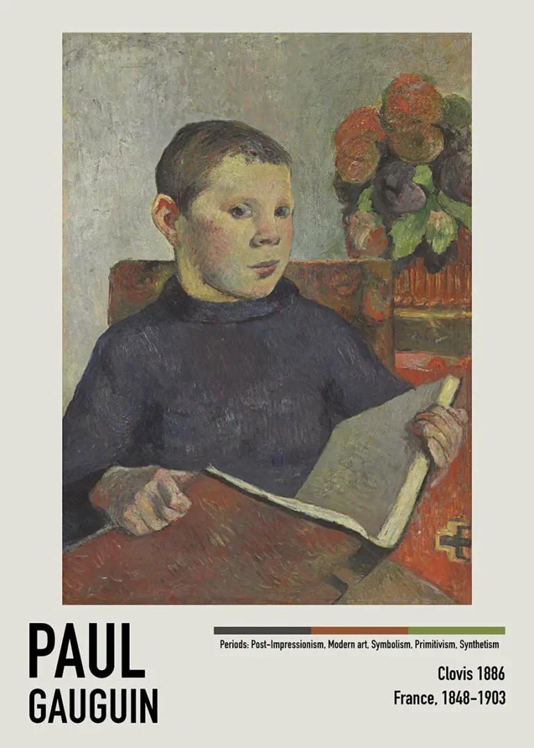 Paul Gauguin Clovis 1886 — quiet 1886 portrait of Clovis Gauguin reading a book, featuring a dark