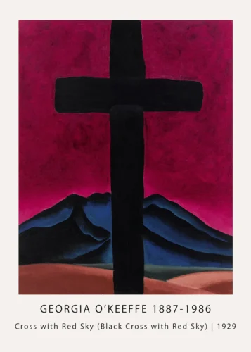 Black Cross Print, O'Keeffe Red Sky New Mexico Wall Art Print