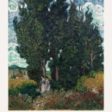 Van Gogh Cypresses with Two Figures, 1890 Exhibition Art Print