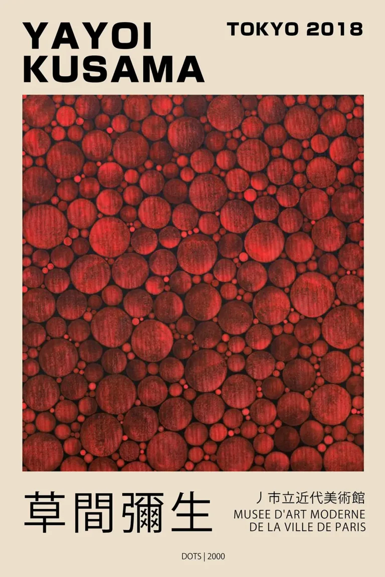 Yayoi Kusama Tokyo 2018 — dense field of layered red dots creates a hypnotic visual texture in