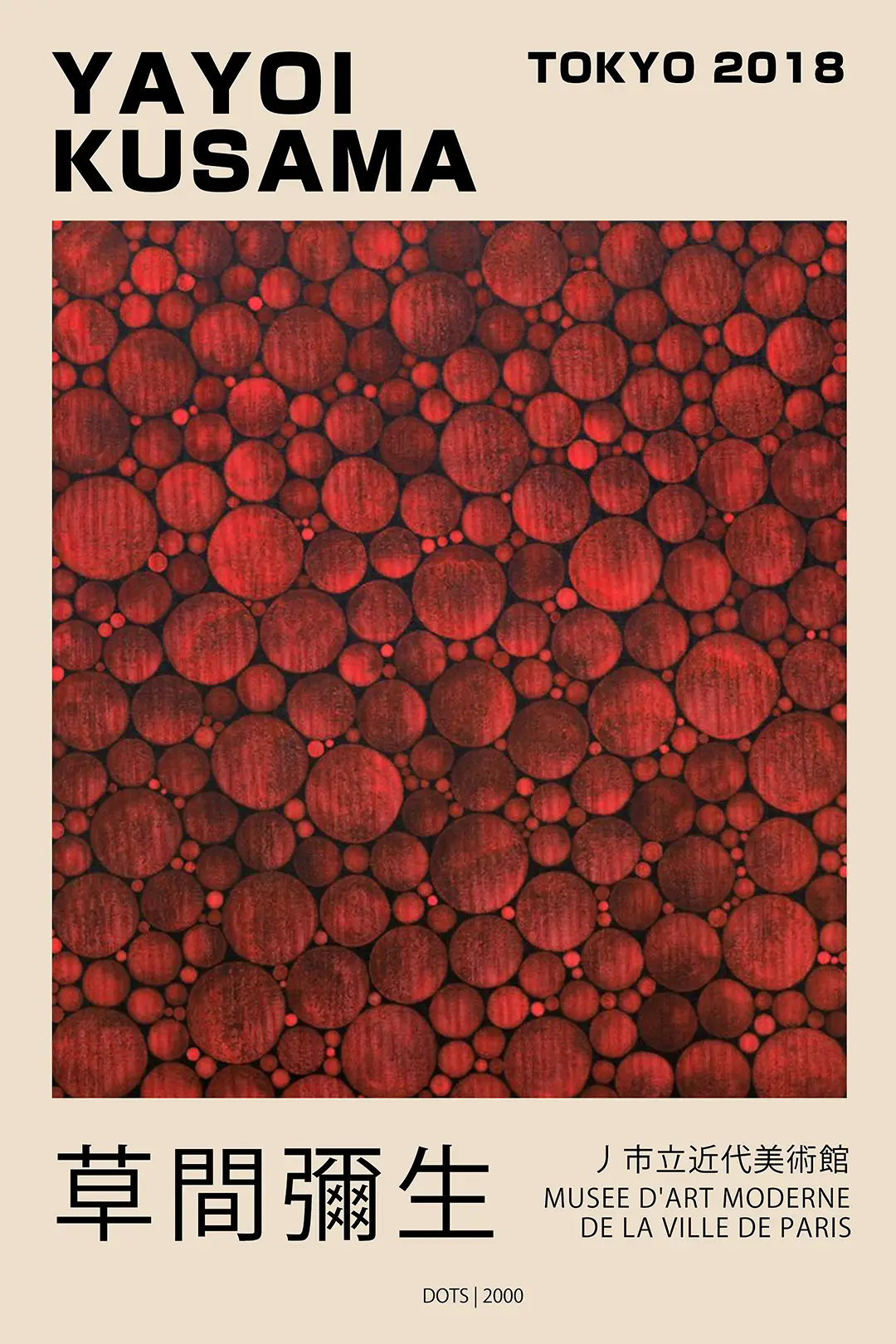 Authentic Yayoi Kusama Dot Poster - Tokyo 2018 Red Abstract Art Print Yayoi Kusama Dot Poster Featuring A Dense Pattern Of Textured Red Circles And Tokyo 2018 Exhibition Text.