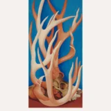 Deer Horns Print, O'Keeffe Blue Desert Bone Wall Art Print
