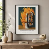 Discovery of Fire Poster, Flaming Tuba Surreal Wall Art Print