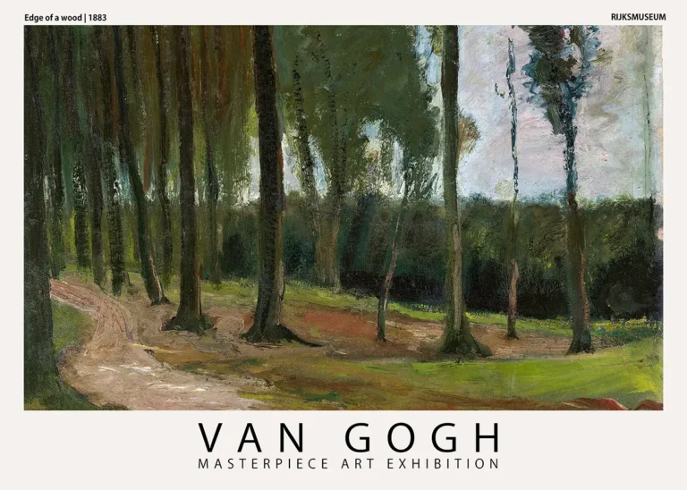 Van Gogh Edge Wood — moody forest scene featuring tall slender trees, a winding dirt path