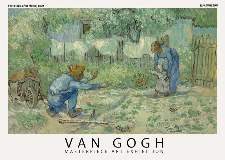 Van Gogh First Steps — touching scene featuring a toddler's first steps in a cottage garden