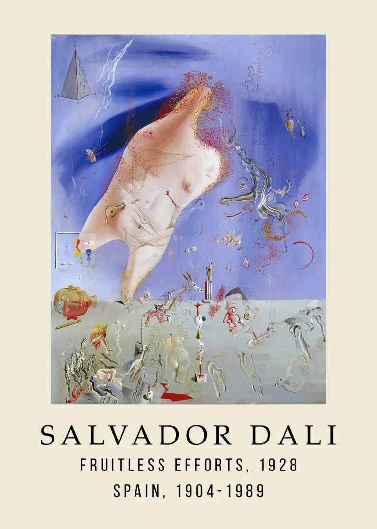 Salvador Dali Fruitless Efforts — 1928 Salvador Dali surrealist painting featuring biomorphic shapes, a